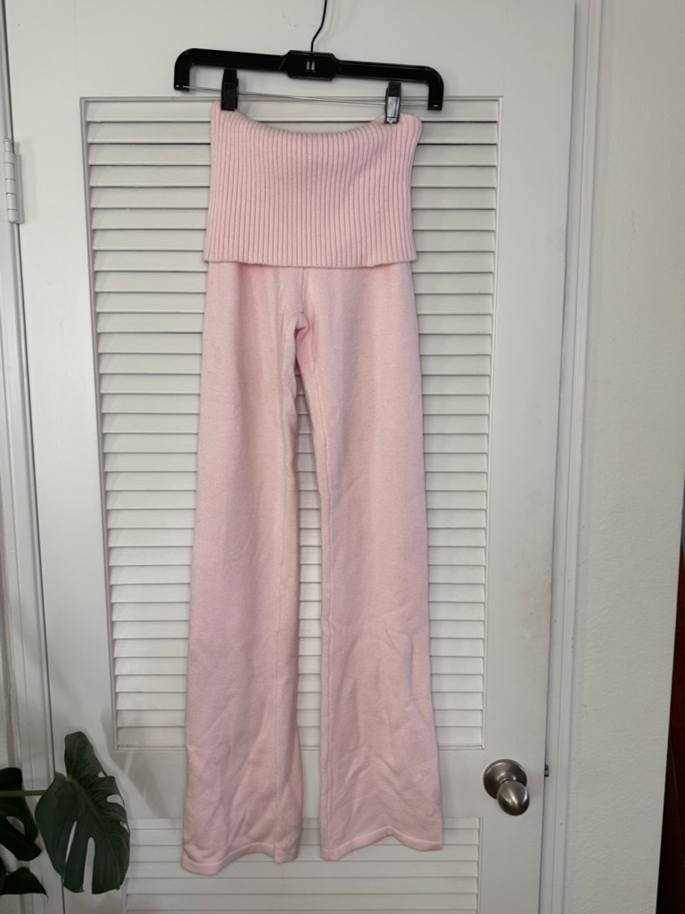 Frankie's Bikinis Light Pink Fold-Over Waist Knit Pants